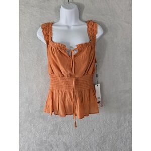 NWT L.I.F.E. Tank Top Women L Orange Ruffle Smocked Babydoll Boho Festival Party